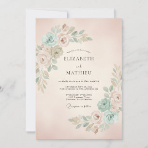 Convite Casamento Botânico Romance Rosa Menta