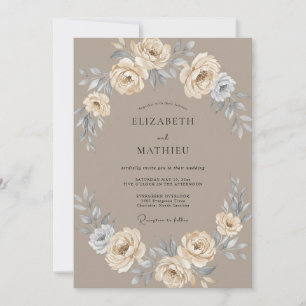 Convite Casamento Botânico Romance Taupe Rosa