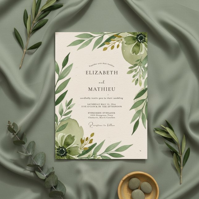 Convite Casamento Botânico Romance Verde Oliva (Criador carregado)