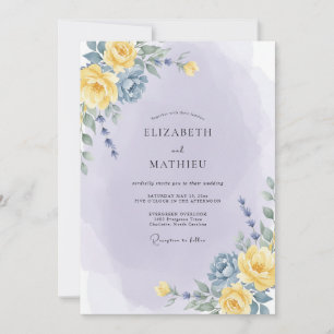 Convite Casamento Botânico Romântico Amarelo Lavanda