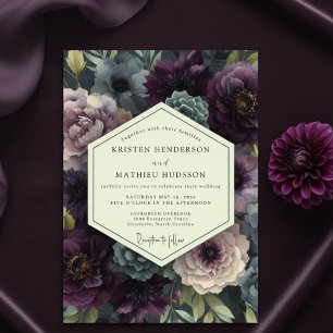 Convite Casamento Botânico Romântico Ameixa Moody
