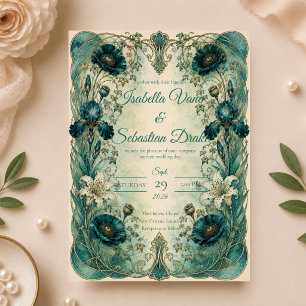 Convite Casamento Botânico Romântico Art Nouveau Mal-humor