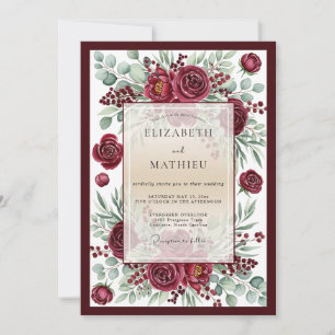 Convite Casamento Botânico Romântico Burgundy Bloom