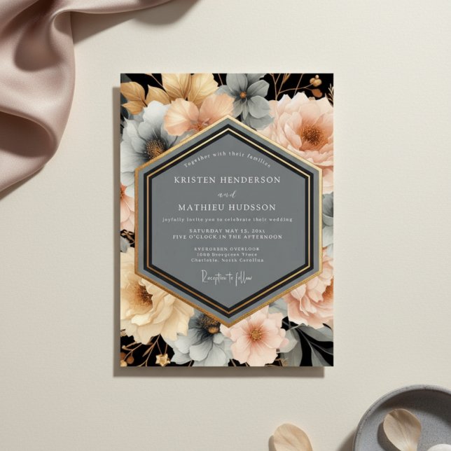 Convite Casamento Botânico Romântico com Flor de Pesseguei (Criador carregado)