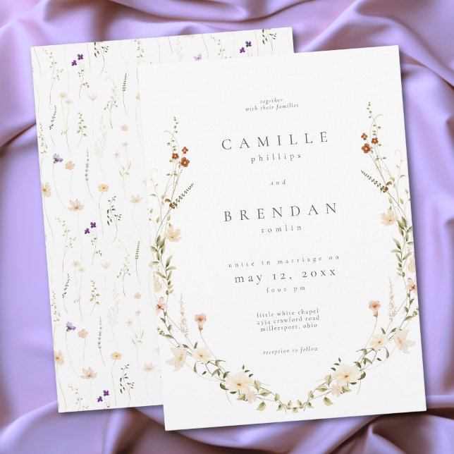 Convite Casamento Botânico Romântico de Flores Silvestres  (Minimal Wildflower Romantic Botanical Wedding Invitation)