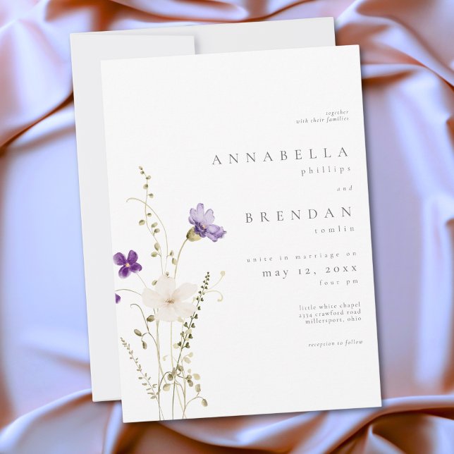 Convite Casamento Botânico Romântico de Flores Silvestres  (Minimalist Wildflower Romantic Botanical Wedding Invitation)