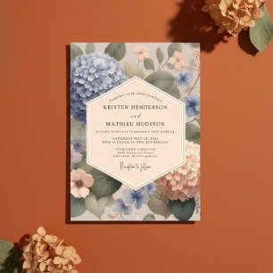 Convite Casamento Botânico Romântico de Hortênsia Azul