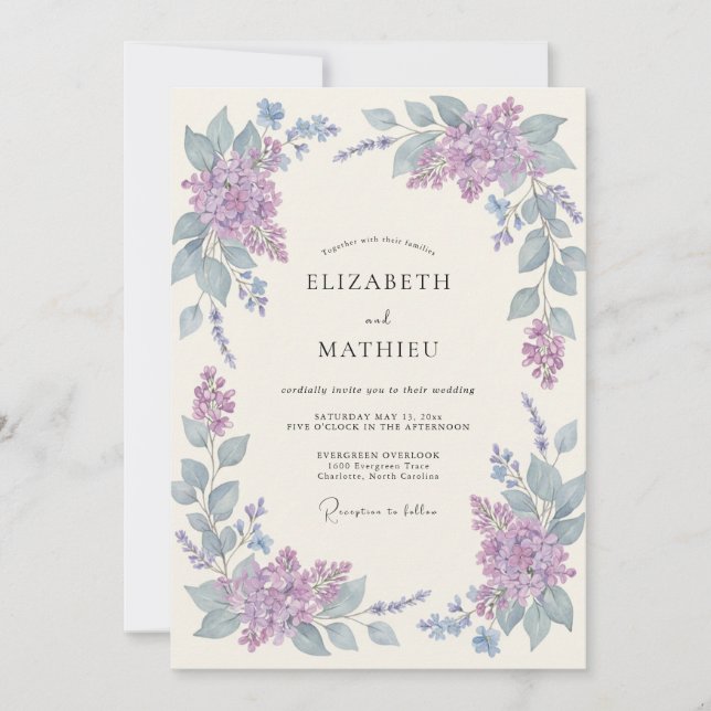 Convite Casamento Botânico Romântico de Lavanda (Frente)