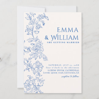 Convite Casamento botânico romântico floral azul marinho
