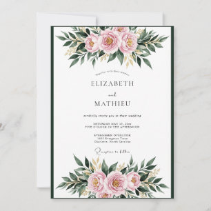 Convite Casamento Botânico Romântico Floral Rosado