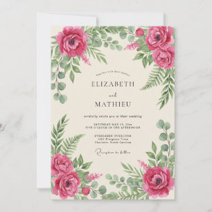 Convite Casamento Botânico Romântico Magenta