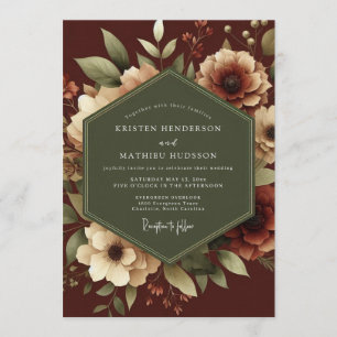 Convite Casamento Botânico Romântico Marrom