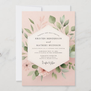 Convite Casamento Botânico Romântico Rosa Bege