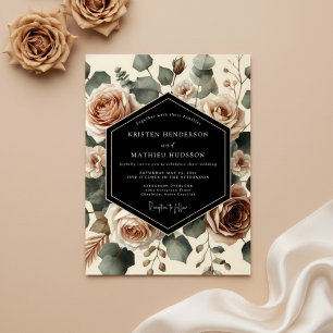 Convite Casamento Botânico Romântico Rosa Creme