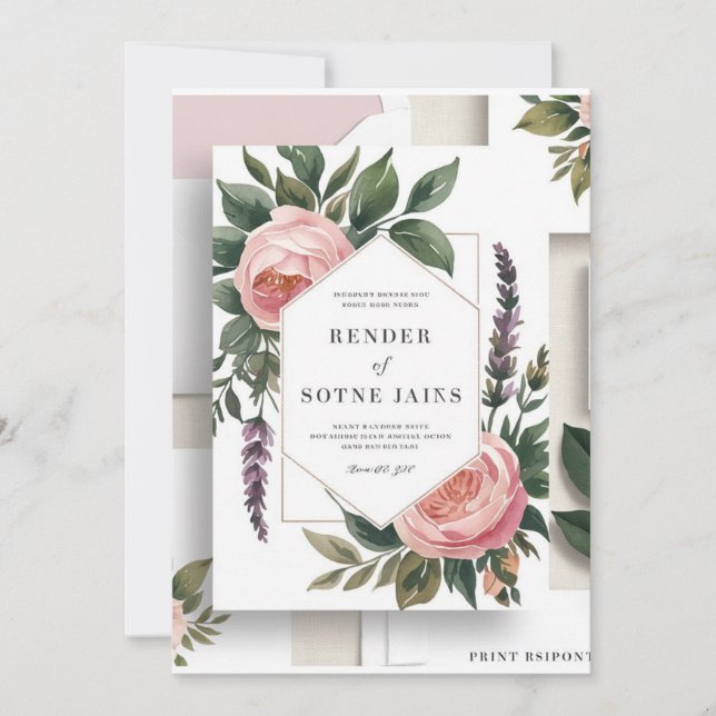 Convite Casamento Botânico Romântico - Rosa e Verde I (Frente)