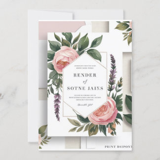 Convite Casamento Botânico Romântico - Rosa e Verde I