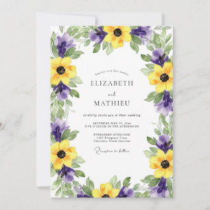 Convite Casamento Botânico Romântico Roxo Amarelo