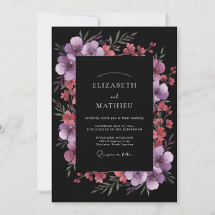 Convite Casamento Botânico Romântico Roxo Ameixa