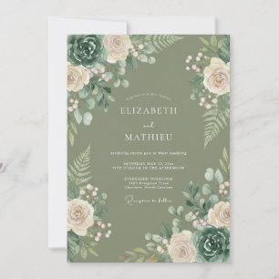 Convite Casamento Botânico Romântico Sage