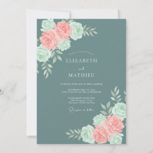 Convite Casamento Botânico Rosa Coral Verde