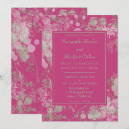 Convite Casamento Botânico Rosa e Verde em Aquarela