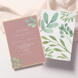 Convite Casamento Botânico Rosa Empoeirado e Vegetação