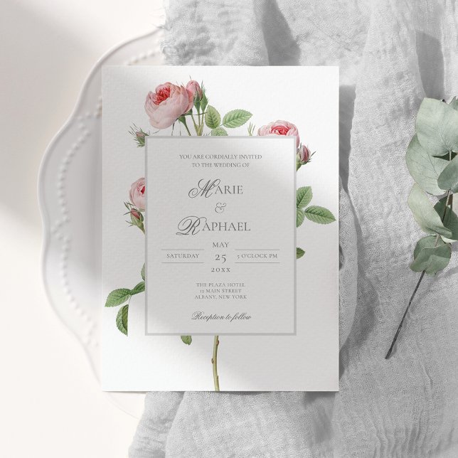 Convite Casamento Botânico Rosa Francês Chic Romântico (Criador carregado)