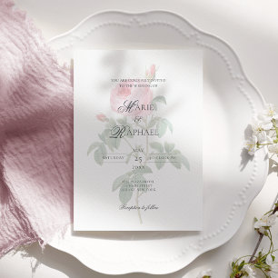 Convite Casamento Botânico Rosa Francês Chic Romântico