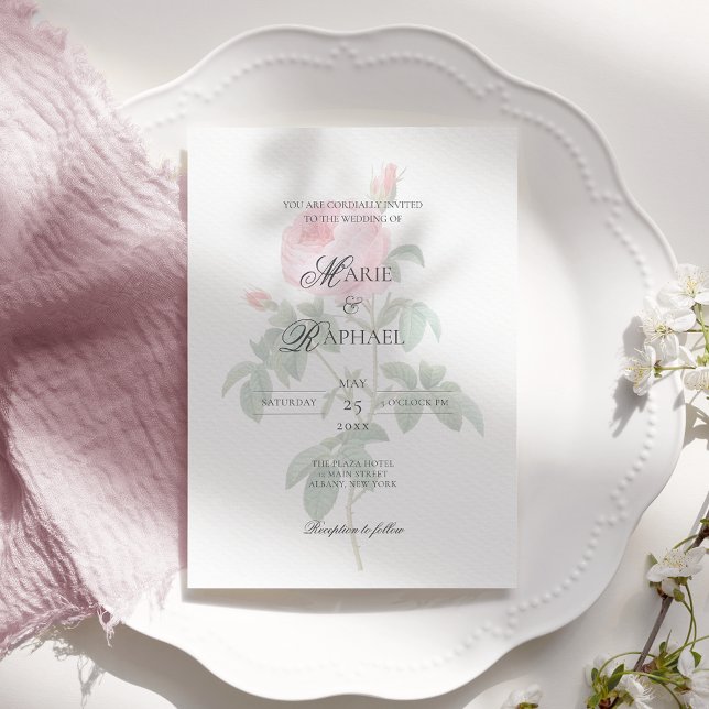 Convite Casamento Botânico Rosa Francês Chic Romântico (Criador carregado)