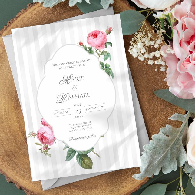 Convite Casamento Botânico Rosa Francês Chic Romântico (Criador carregado)