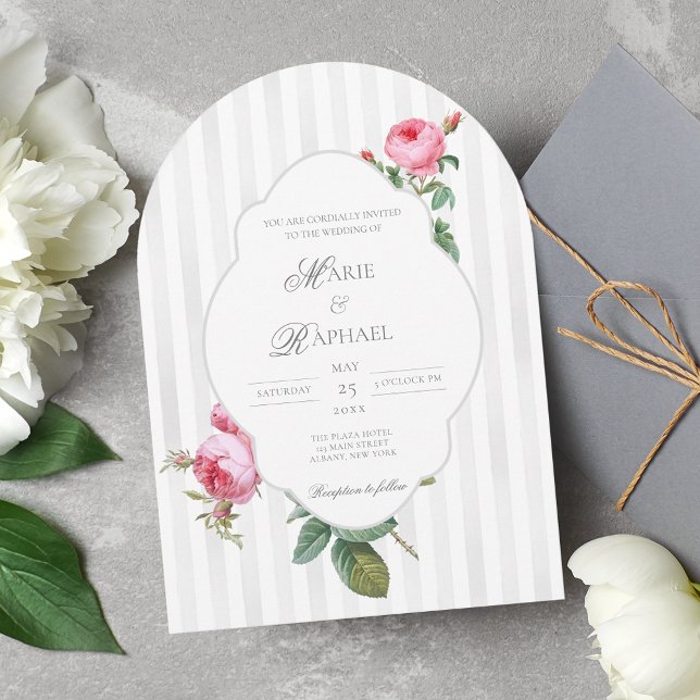 Convite Casamento Botânico Rosa Francês Chic Romântico (Criador carregado)