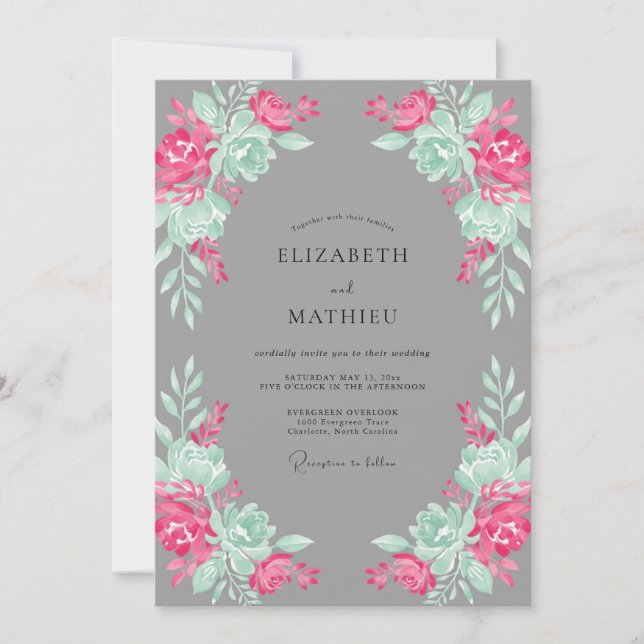 Convite Casamento Botânico Rosa Menta (Frente)