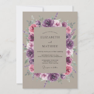Convite Casamento Botânico Rosa Plum