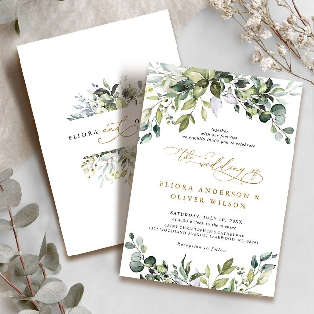 Convite Casamento Botânico Russo do País Elegante (Elegant Greenery Rustic Country Botanical Wedding Invitation)