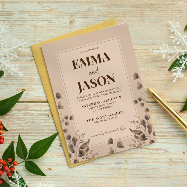 Convite Casamento Botânico Rustic Brown (Criador carregado)
