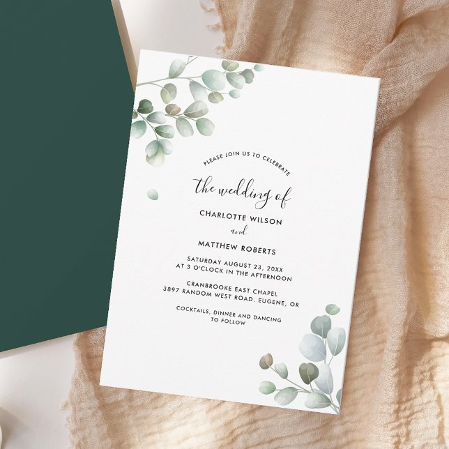 Convite Casamento Botânico Rustic Eucalyptus Foliage (Rustic Eucalyptus Greenery Watercolor Foliage Wedding Invitation)