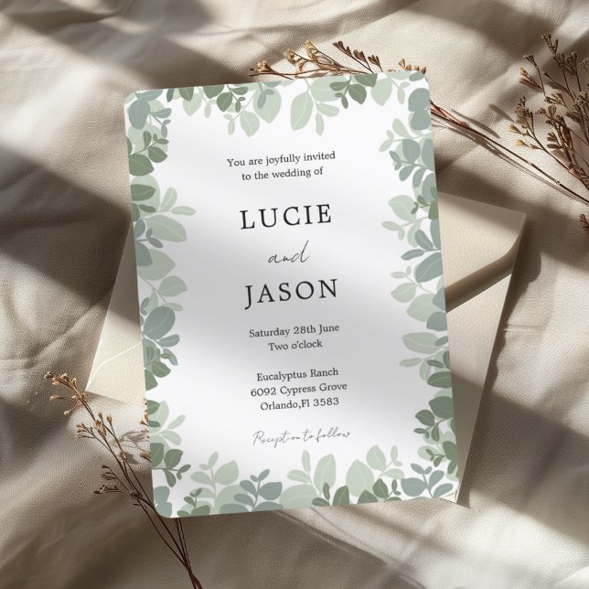 Convite Casamento Botânico Rustic Sage Green Eucalyptus (Criador carregado)