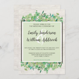 Convite Casamento Botânico Rustic Wood & Eucalyptus Leaf