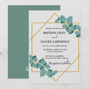 Convite Casamento Botânico Rústico de Eucalipto Verde