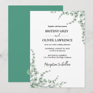 Convite Casamento Botânico Rústico de Eucalipto Verde