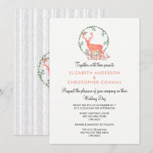 Convite Casamento Botânico Rústico de Rena em Aquarela