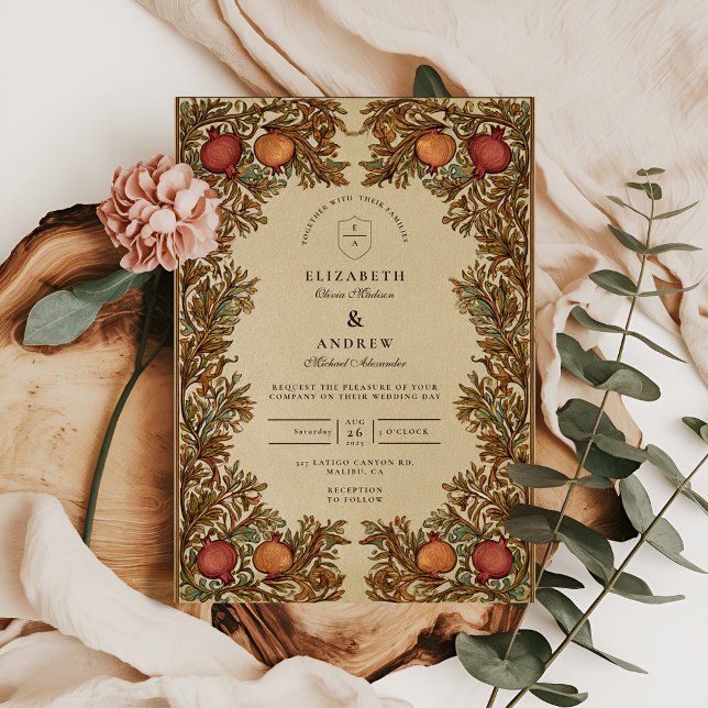 Convite Casamento Botânico Rústico de Romã (Criador carregado)