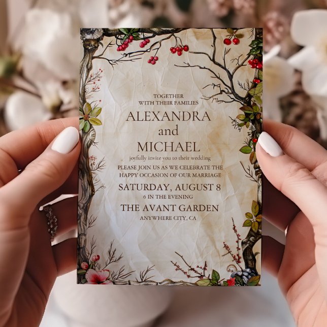 Convite Casamento Botânico Rústico Florestal (Criador carregado)
