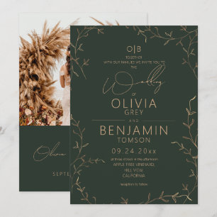 Convite Casamento Botânico Rústico Minimalista Dourado Ver