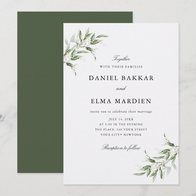 Convite Casamento Botânico Rústico Simples Elegante com Ve (Frente/Verso)