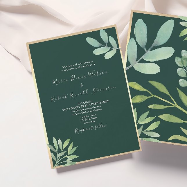 Convite Casamento Botânico Rústico Verde Esmeralda (Criador carregado)