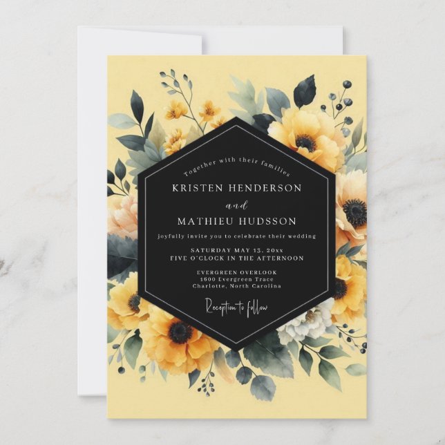 Convite Casamento Botânico Saffron Noir (Frente)