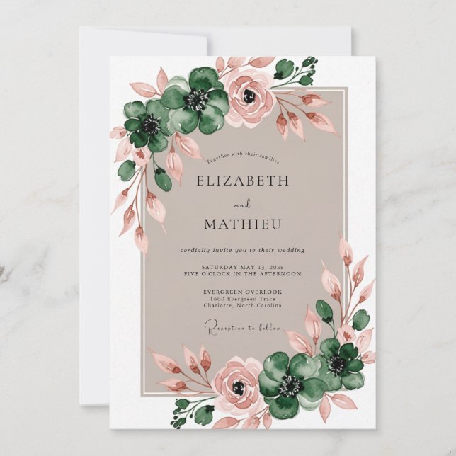 Convite Casamento Botânico Sedutor Verde Esmeralda (Frente)