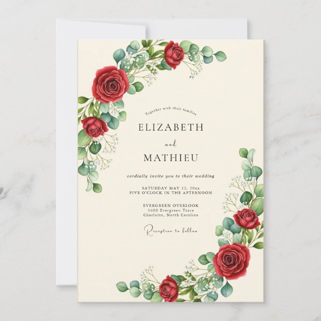 Convite Casamento Botânico Sedutor Vermelho (Frente)