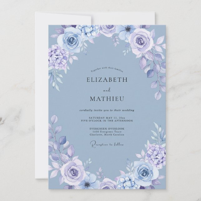 Convite Casamento Botânico Sereno de Periwinkle (Frente)